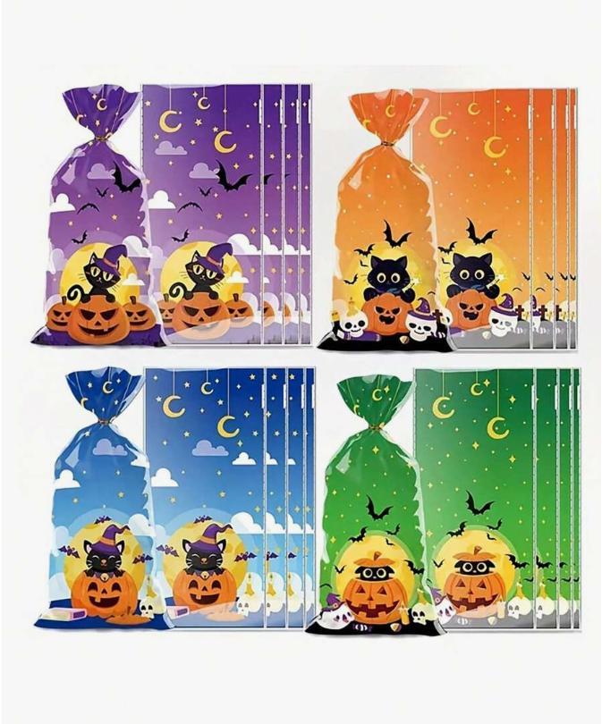 Halloween Candy Gift Bag Set - Durable PP materials, diverse ghost and pumpkin designs - Small gift for trick-or-treating parties --z