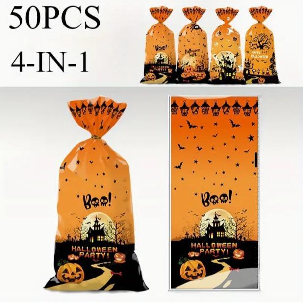 Halloween Candy Gift Bag Set - Durable PP materials, diverse ghost and pumpkin designs - Small gift for trick-or-treating parties --z