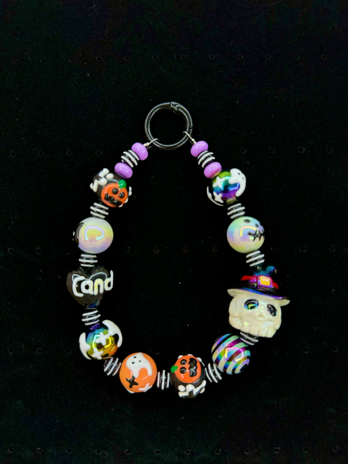 Halloween Bracelet Keychains, Phone Chains, Halloween Theme Lampwork Stretch Bracelet  --z