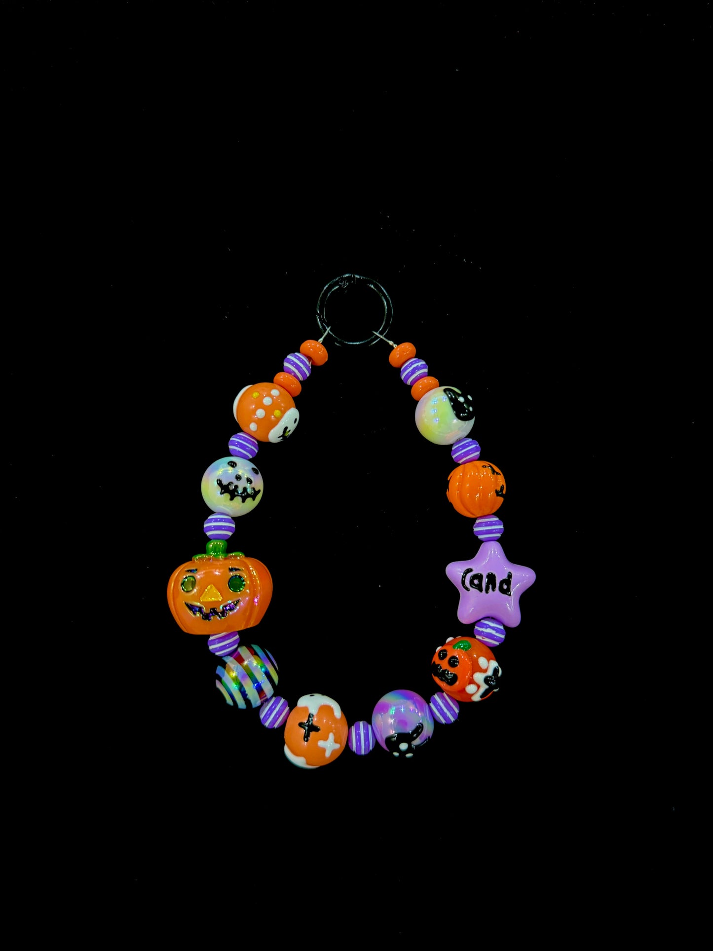 Halloween Bracelet Keychains, Phone Chains, Halloween Theme Lampwork Stretch Bracelet  --z