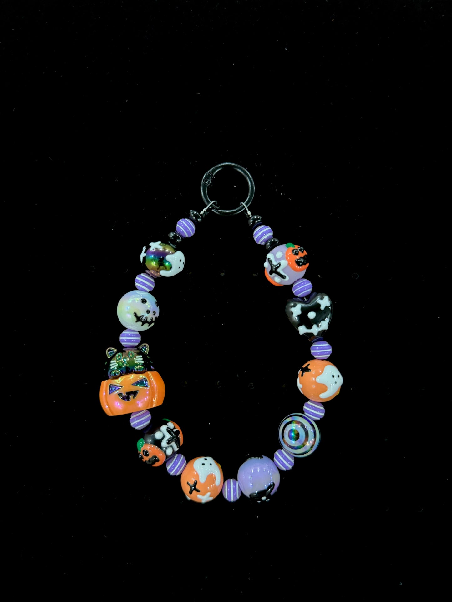 Halloween Bracelet Keychains, Phone Chains, Halloween Theme Lampwork Stretch Bracelet  --z