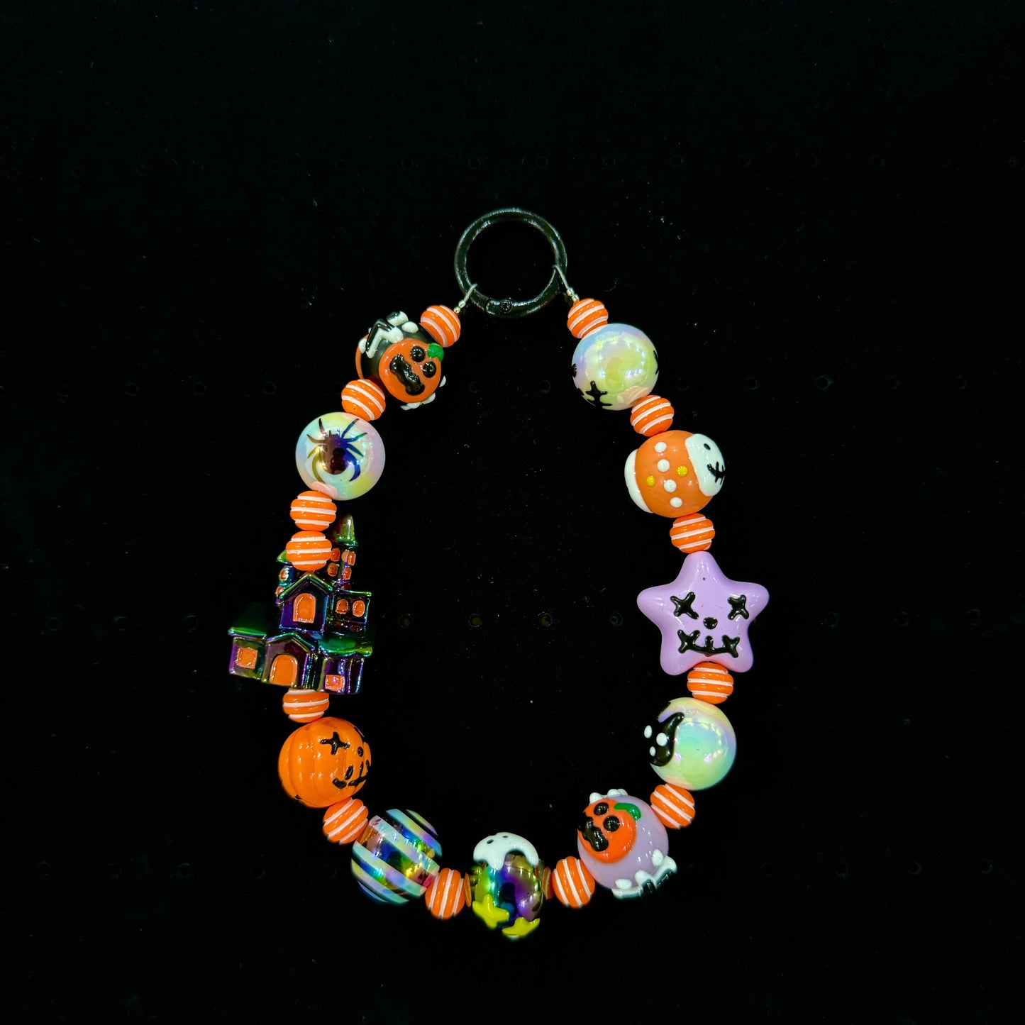 Halloween Bracelet Keychains, Phone Chains, Halloween Theme Lampwork Stretch Bracelet  --z