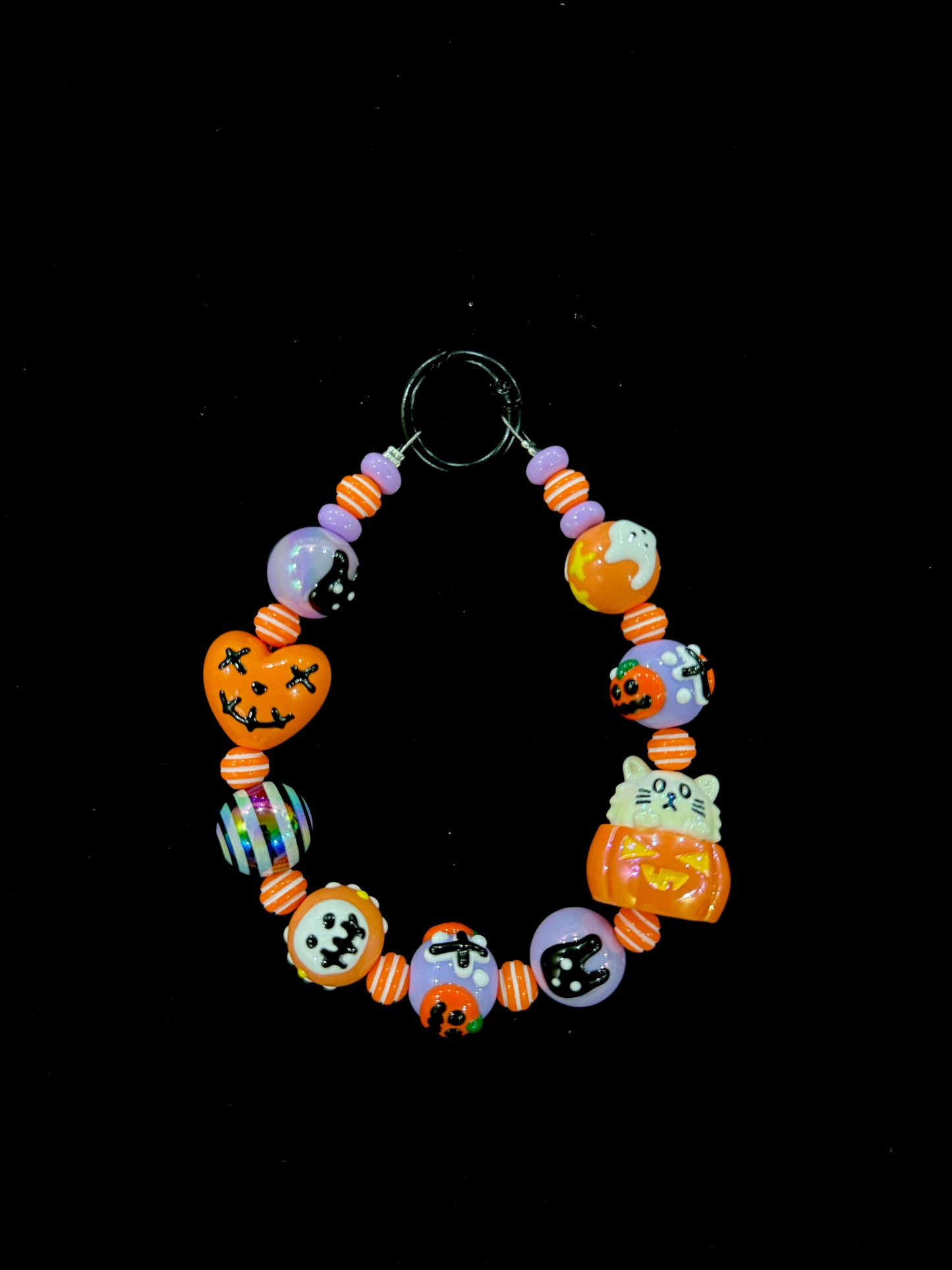 Halloween Bracelet Keychains, Phone Chains, Halloween Theme Lampwork Stretch Bracelet  --z